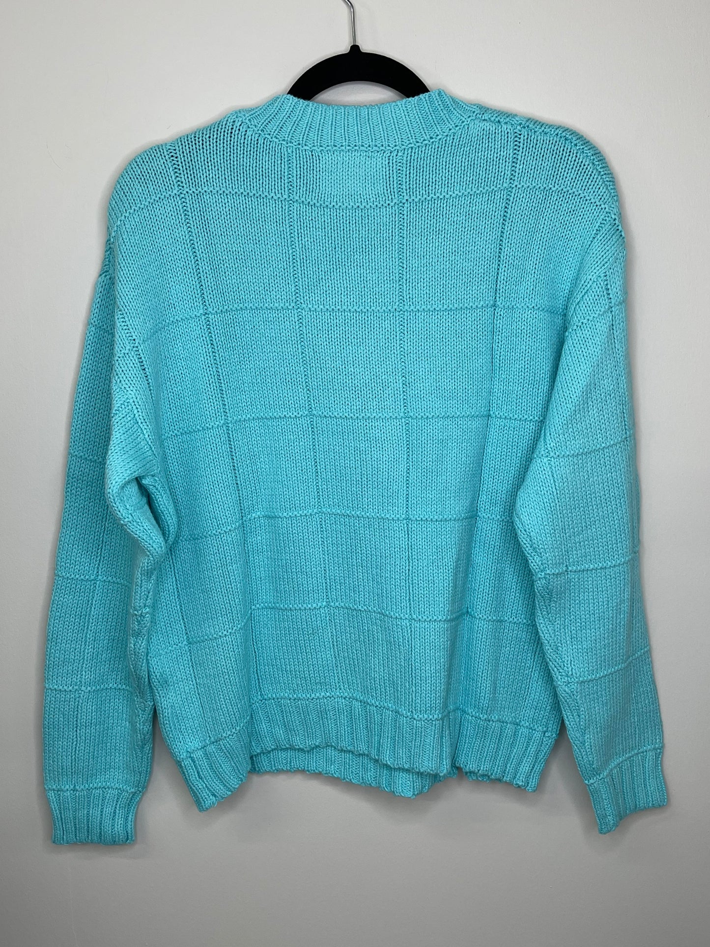 Sweater, Diamond Stitch Turquoise, Blue Hamsa