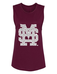 Mississippi State Baseball MS Logo Maroon Crewneck Tank Top