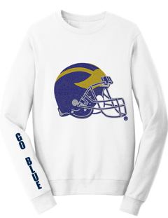 University of Michigan Helmet Go Blue White Crewneck Sweatshirt