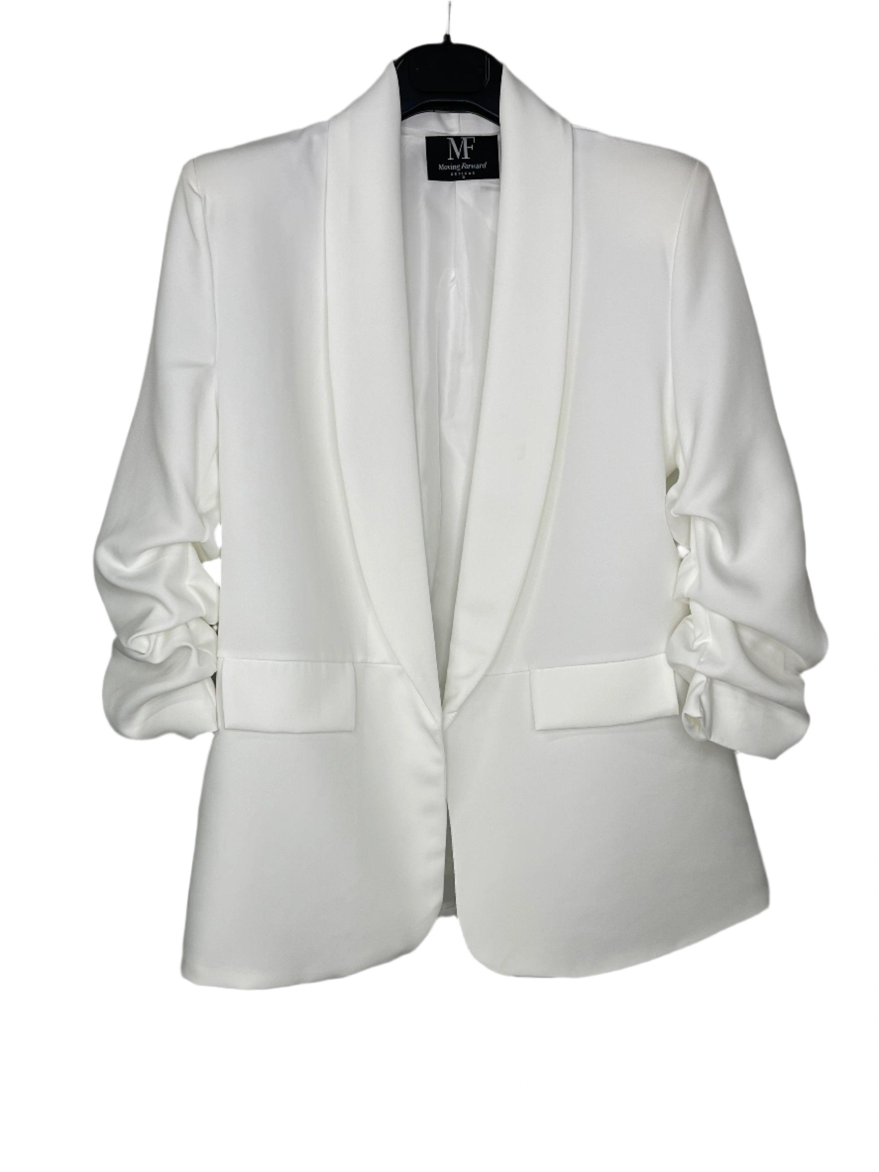 Ole Miss M White Ruched Sleeve Blazer